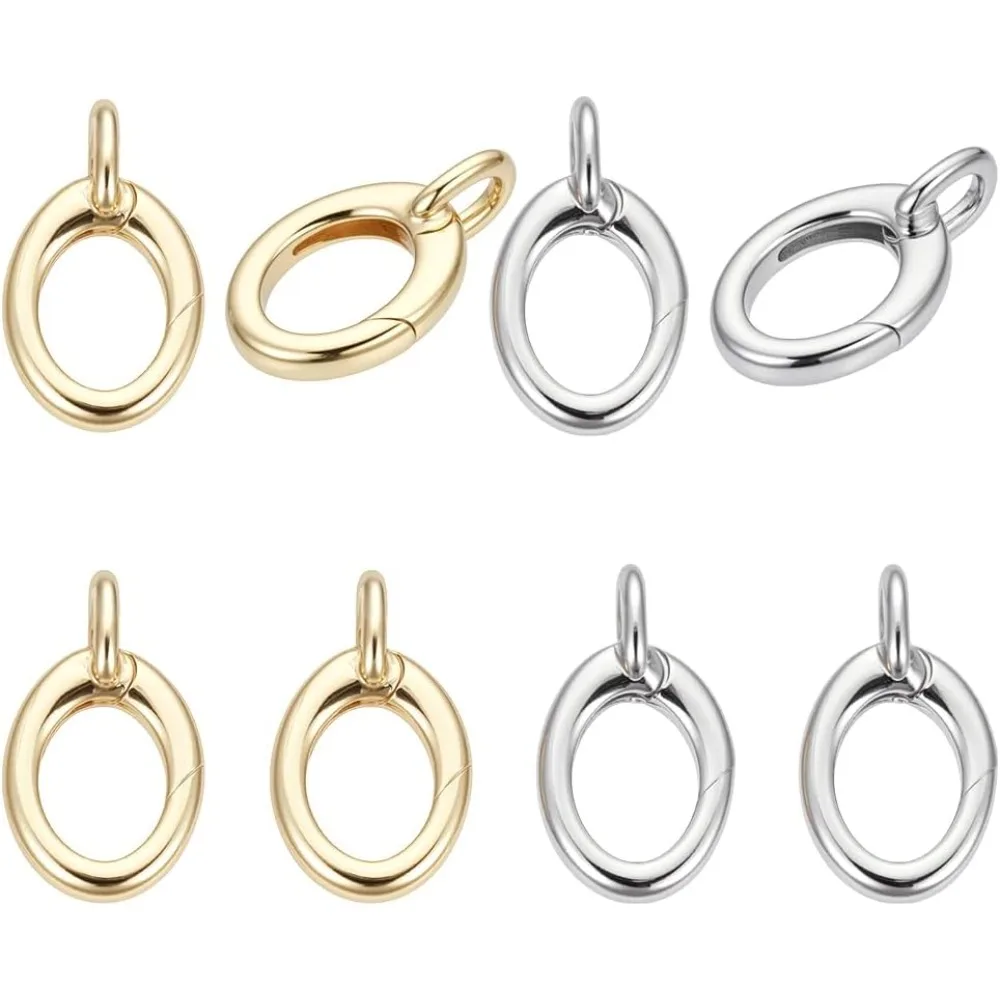 

8Pcs 2 Colors Real Brass Buckle Brass Pendant Clasp Connectors Brass Metal Spring Gate Rings for Bracelet