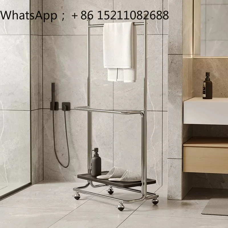 LLY new stainless steel floor-to-ceiling removable coat rack with roller household multi-functional bathroom storage towel rack