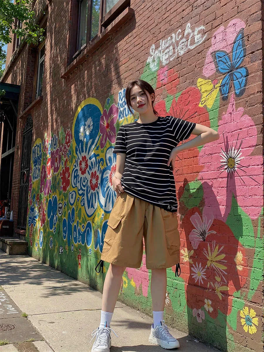 Wide Leg Multi Pockets Shorts Womens Slim Fit Club Night Sexy Hip Wrapping Low Waist Retro Hot Pants Summer Gothic Punk