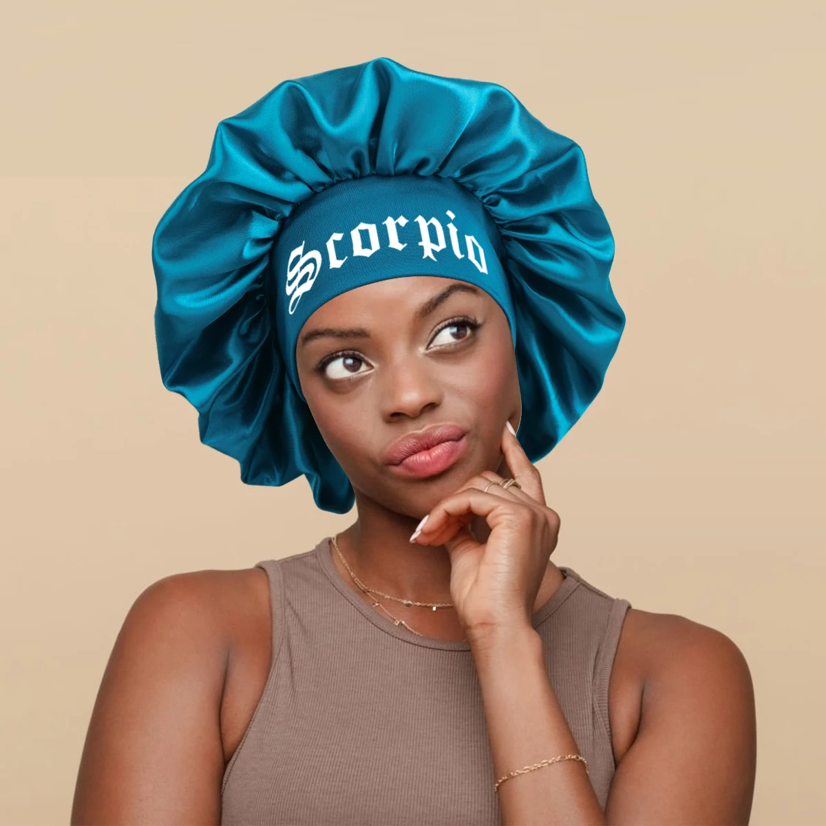 1PConstellation Print Satin Sleep Bonnet with Wide Band Soft Wrap Band for Daily Use Makeup & Face WashingComfortableSleepingCap