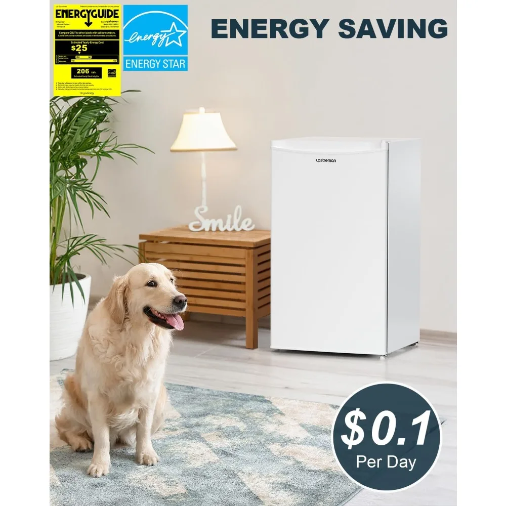 Mini refrigerador de porta única com congelador, termostato ajustável, mini refrigerador para dormitório, escritório, quarto, 3,2 Cu. ft