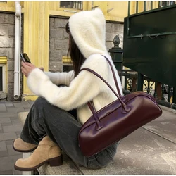 Vintage Streetwear Versatile borsa a tracolla donna Casual borsa Baguette di grande capacità vino rosso puro moda classica borsa ascellare