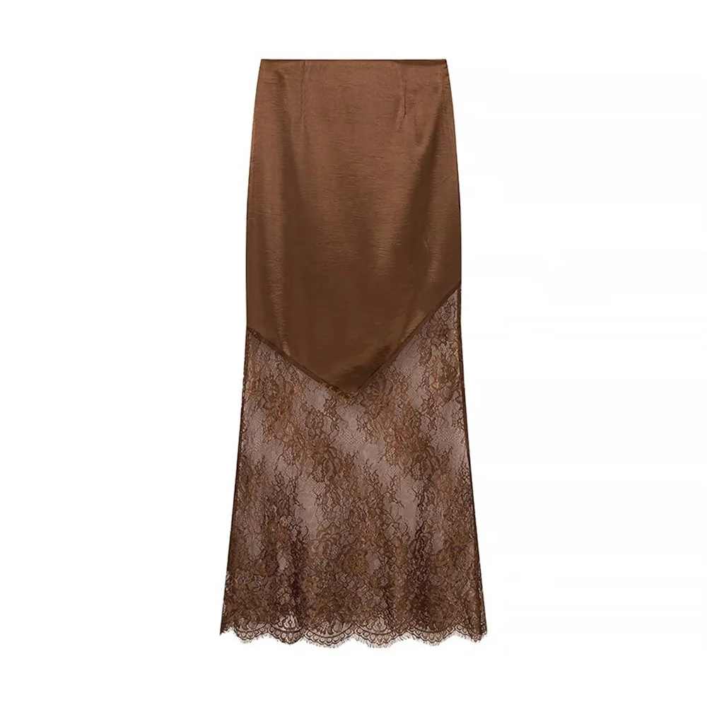 เสื้อผ้าสตรีข้ามพรมแดนยุโรปและอเมริกา แฟชั่นสุดฮิตจาก AliExpress กระโปรงยาวครึ่งตัว แต่งผ้าลูกไม้เซ็กซี่