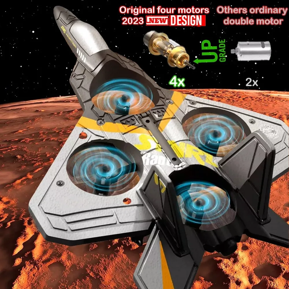 Jet de combate RC de 4 canales con baterías extra recargables y luces LED, alerta de batería baja