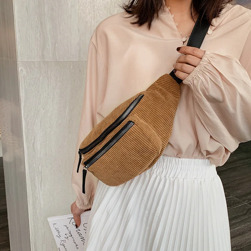 

2024 New Corduroy Women's Waist Bag Canvas Ladies Shoulder Crossbody Bags for Women Fanny Pack Fashion Female Chest Bag Purse