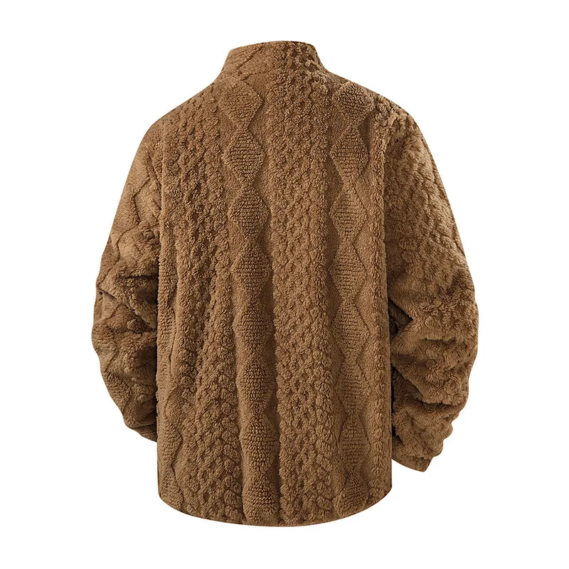 Autumn Winter Man Fleece Coat New Cold-proof Long Sleeve Zipper Male Outerwear Solid Color Stand Collar Loose Daily Men Jacket