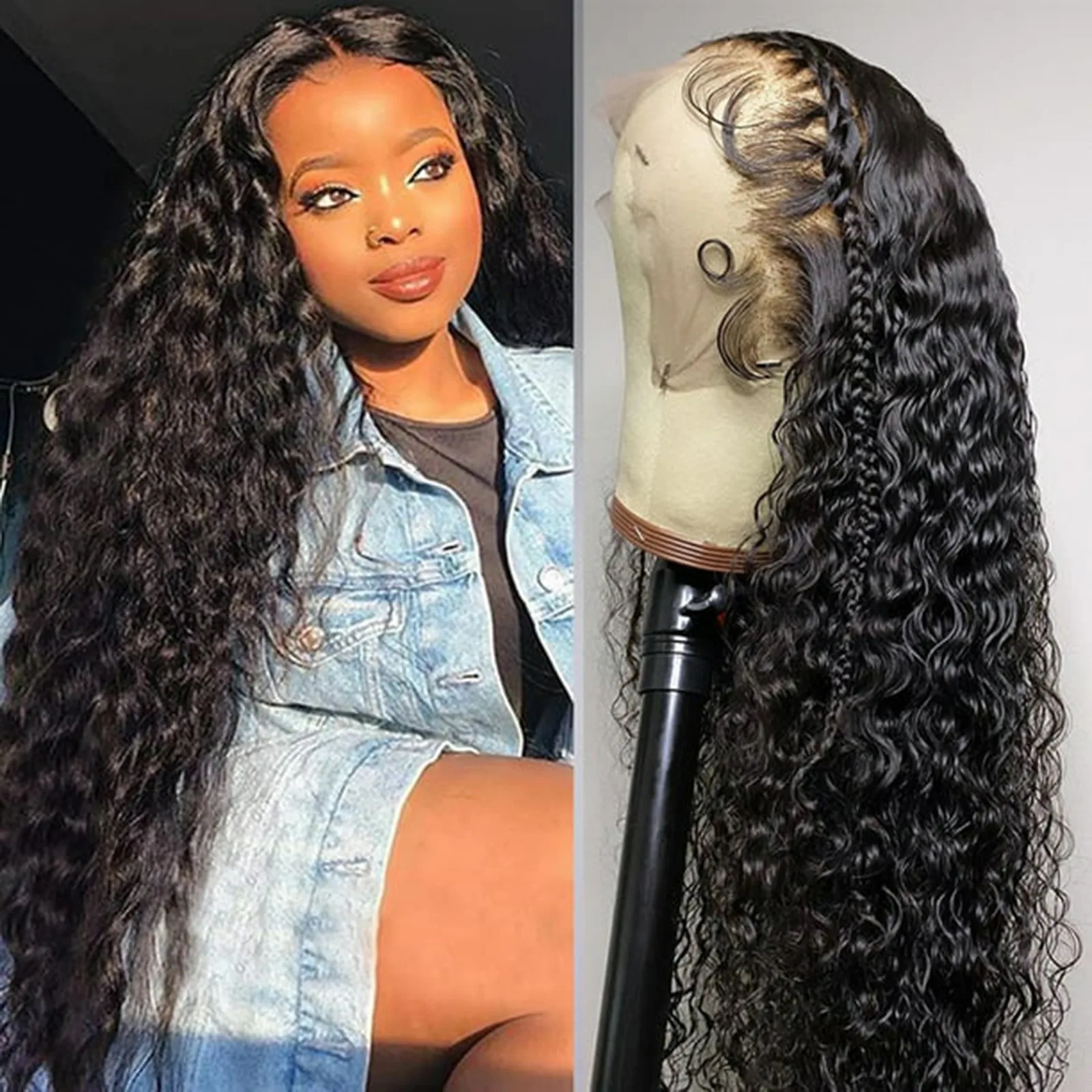 Lace Front Wigs Human Hair, Water Wave Lace Front Wig Transparent Lace Frontal Human Hair Wig For Black Women Wet Party Cosplay