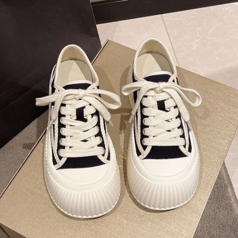

Cute Winter White Sneakers with Thick Sole Ins Minimalist Canvas Slip Ons for Women All Season Wear​