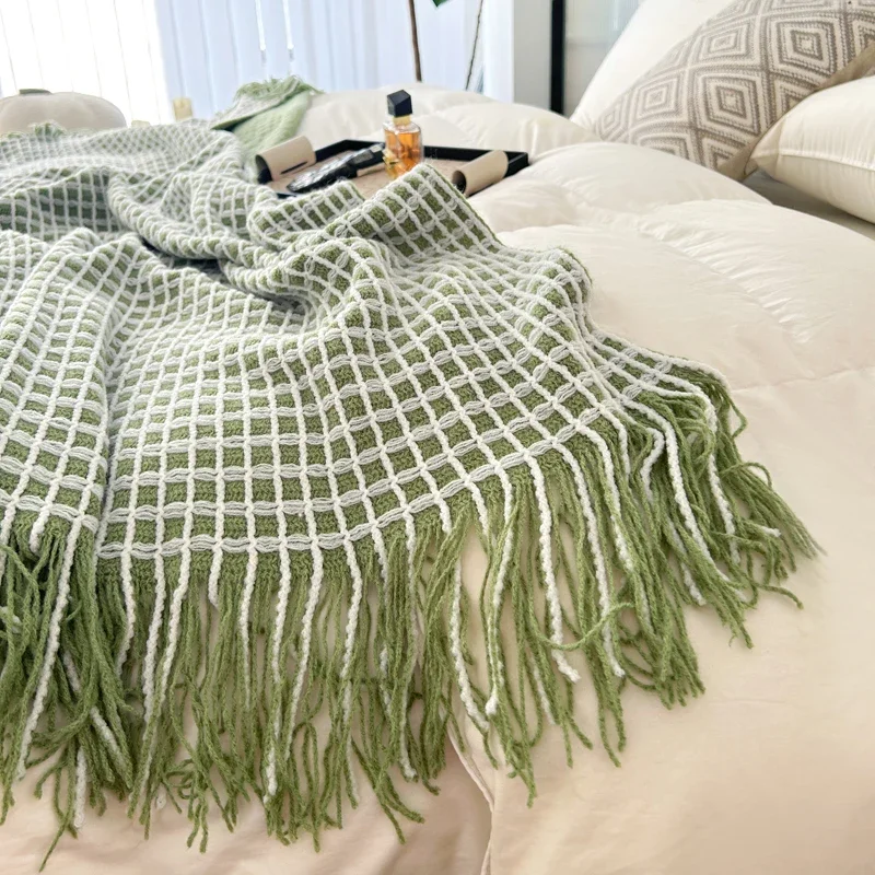 Modern Plaid Tassels Bed Flag Bed Tail Scarf  Runner Upscale Household Bedroom Hotel  Flag Bed End Towel  End Blanket