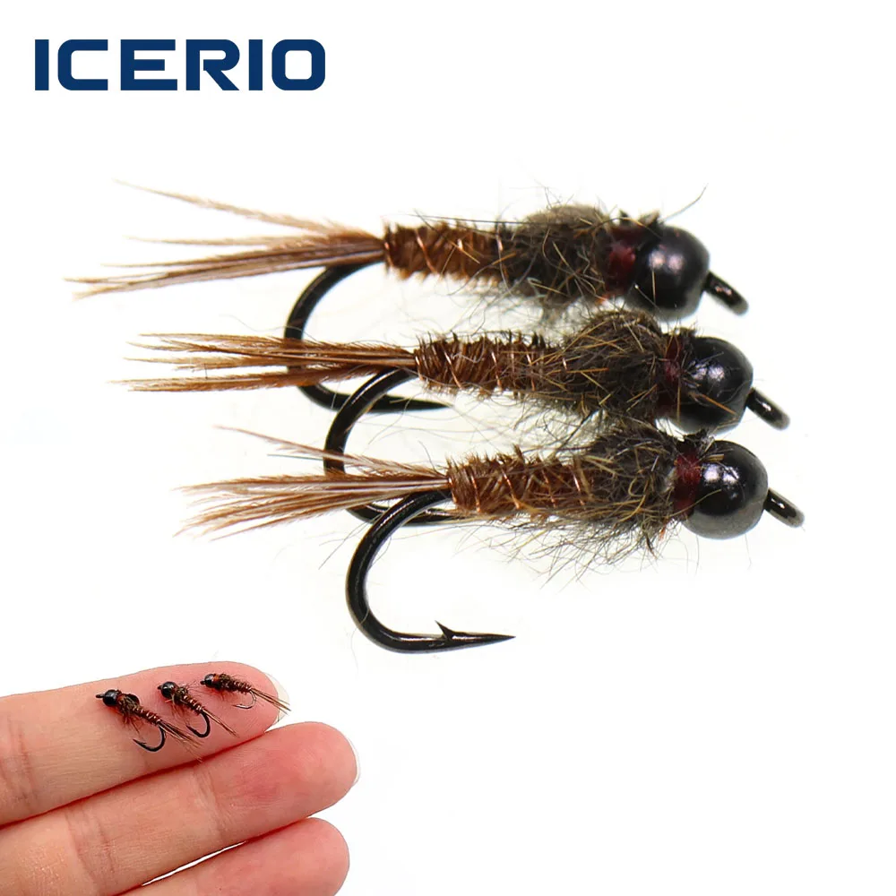 ICERIO Hasenohr-Fasanenschwanznymfe # 14 # 16 # 18 Perlenkopf-Sinkfliegen, künstliche Angelköder für Forellen, Graufische und Panfish