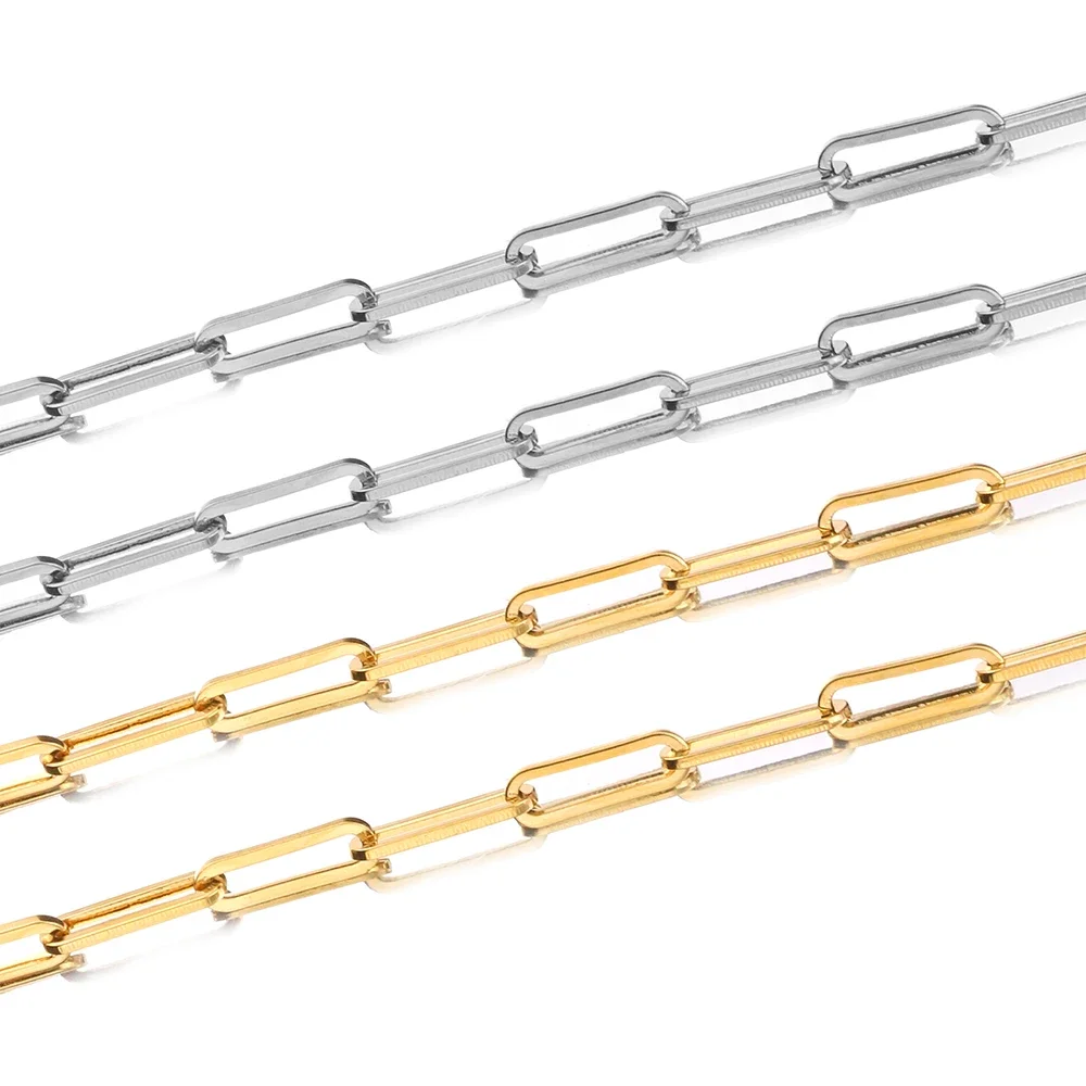 1 Meter Width 4mm Stainless Steel Plated Gold Rolo Cable Chains Flat Wire Chic Chain for DIY Jewelry Making Wholesale Bulk