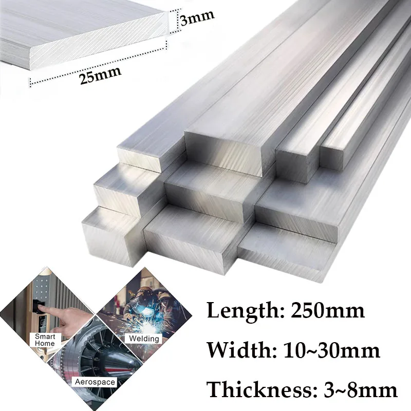 알루미늄 합금 금속 시트 6061 직사각형 플랫 바 플레이트 스트립, CNC 금속 길이 250mm, 1 개