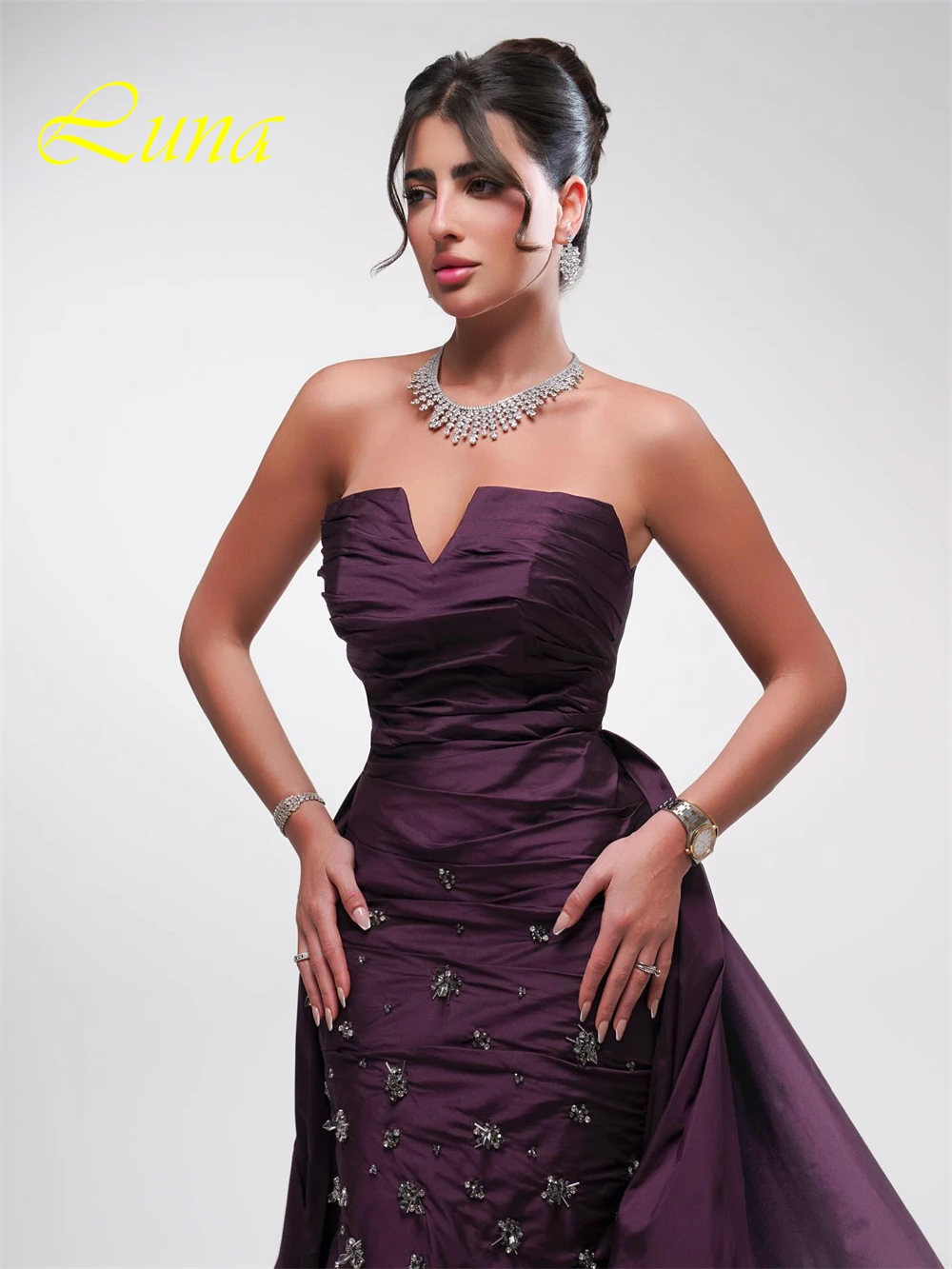 Robe de soirée élégante, personnalisée, sans bretelles, sans manches, en Jersey de haute qualité, robes de bal de tempérament, robes de soirée de mariée en cristal