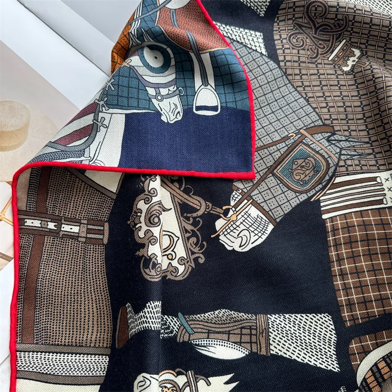 الحصان وشاح صغير 65 سنتيمتر اليد توالت حواف الأوشحة الفاخرة مصمم الأوشحة الحرير الصوف شالات هدية الكريسماس الرقبة الديكور #4