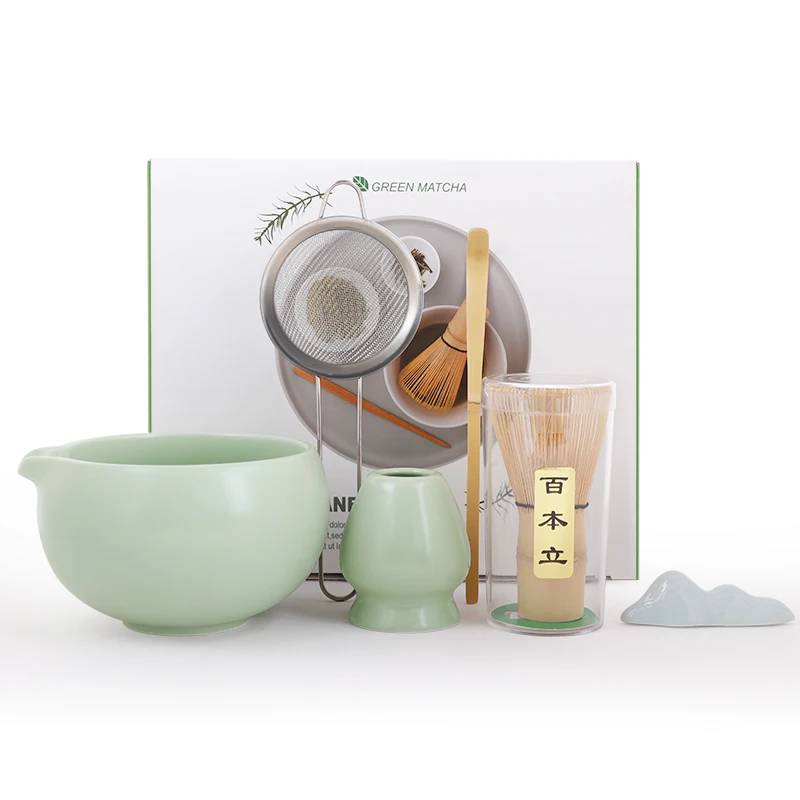 

6PCS Traditional Japanese Matcha Tea Ceremony Set Glazed Matcha Bowl Song Dynasty Style With Bamboo Whisk Matcha accessory set