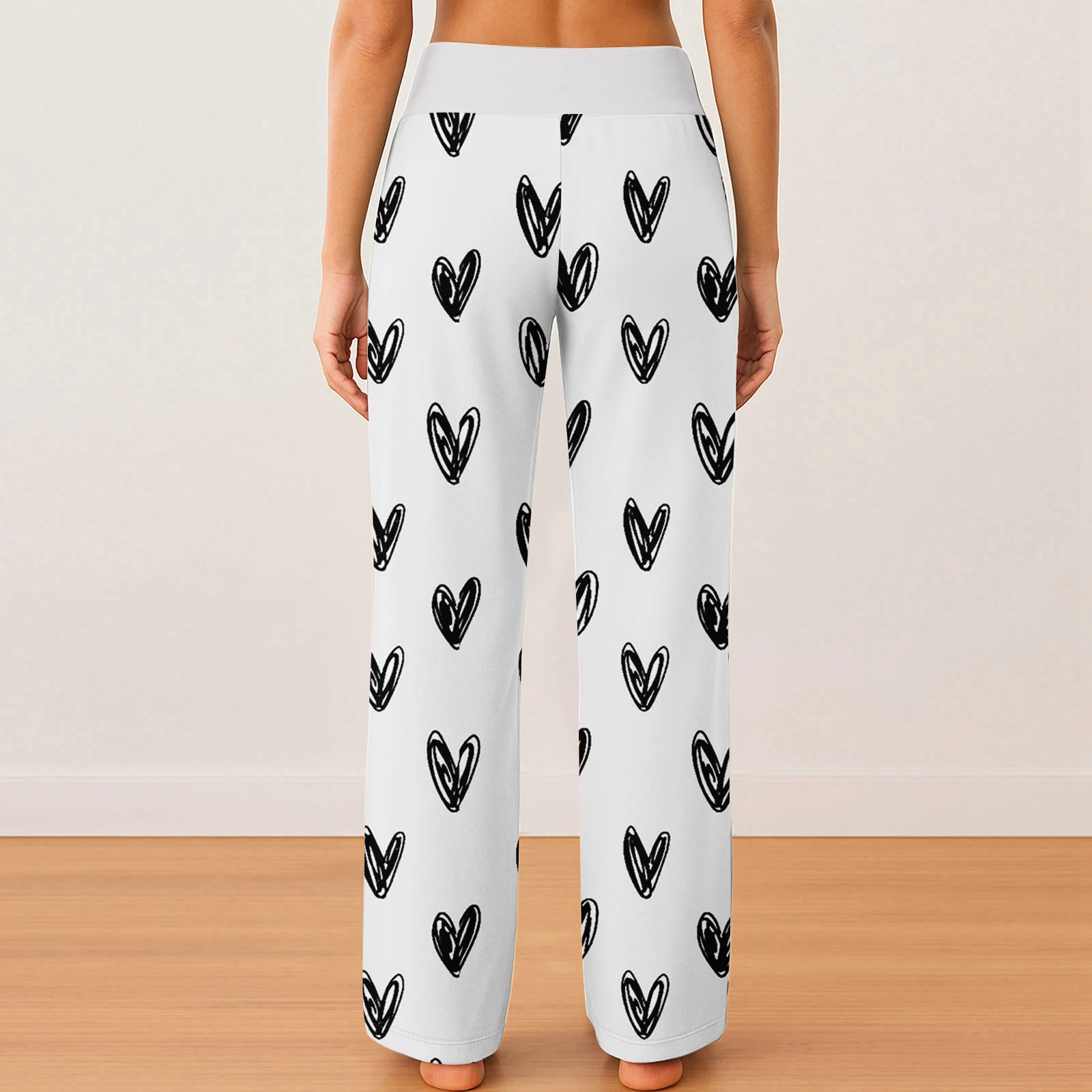 

Women'S Valentine'S Hand-Drawn Heart Wide-Leg Pants Elastic-Waist Casual Trousers Adult Daily Loungewear 2026 Trendy Fashionable