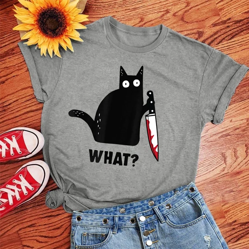 Cat What T Shirt Murderous Cat With Knife Funny Unisex T Shirt Halloween Shirt For Men Women