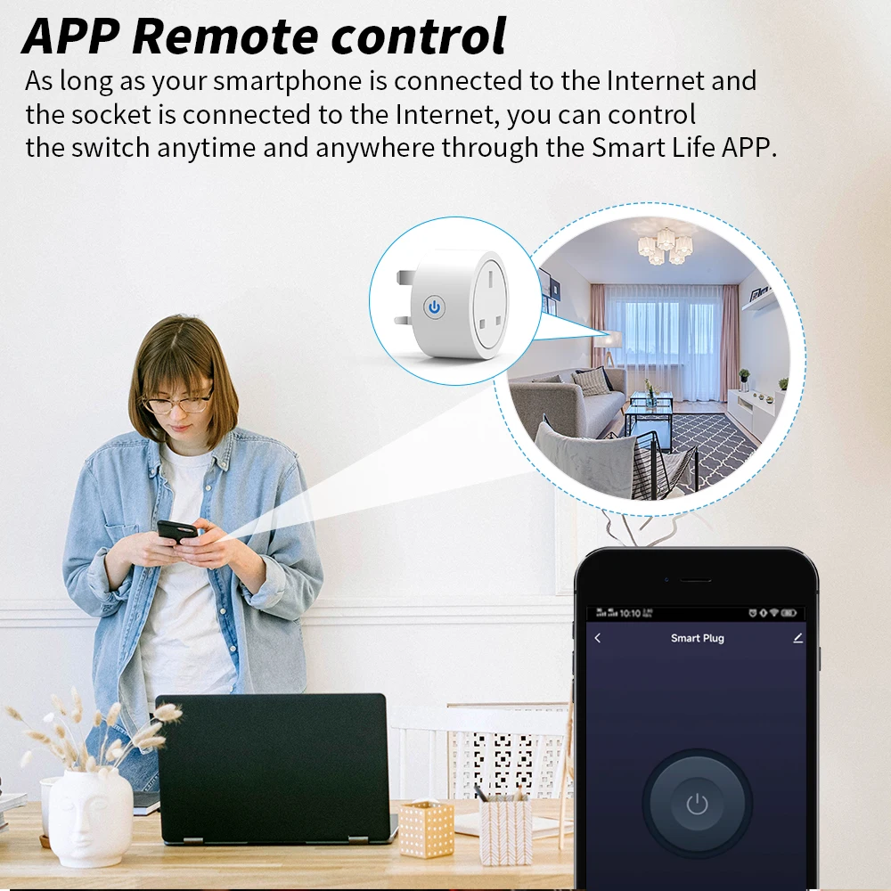 WiFi Tuya Smart Socket UK Plug Support Smart Life App with Metering Timer Countdown Switch Alexa Google Home Voice Control