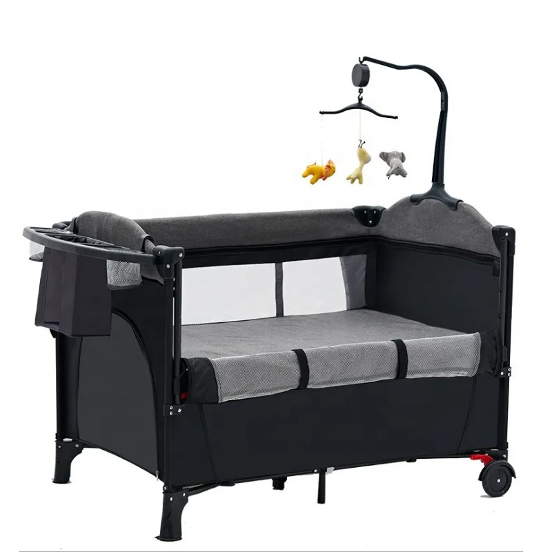 Child sleeping Lift Safety Guard bassinet portable playpen cot black grey custom color folding bed baby bedside crib