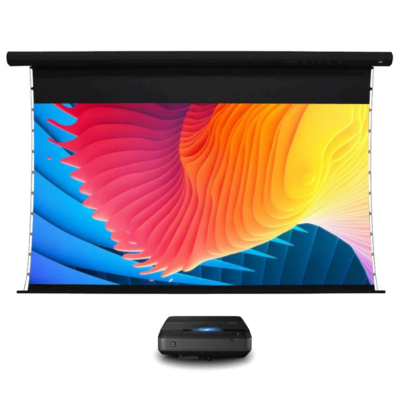 Top Quality Laser TV Drop Down Screen ALR Electric Motorised Tab Tensioned Projection Screen for UST Laser Projector 4k HD