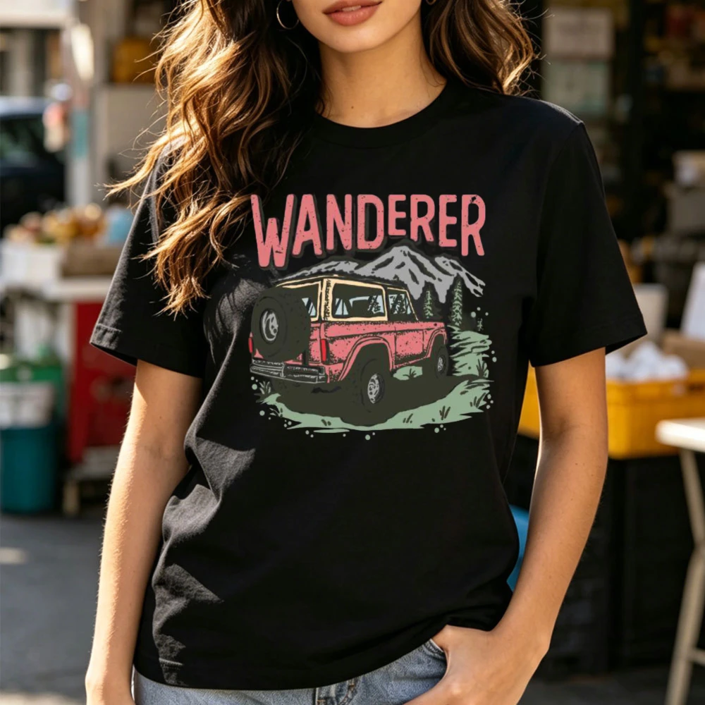 WANDERER Retro Mountain Off-Road SUV Adventure Casual Graphic T-Shirt Adventure Lover Wanderlust Gift TShirt Men Women Cotton T