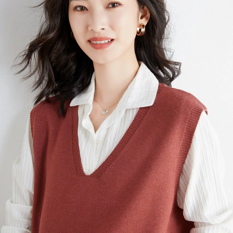 

Camere жилет женский с v-образным вырезом свободная верхняя одежда осень-зима новый Sle Svel базовый слой с плеча ow тонкий вязаный свитер