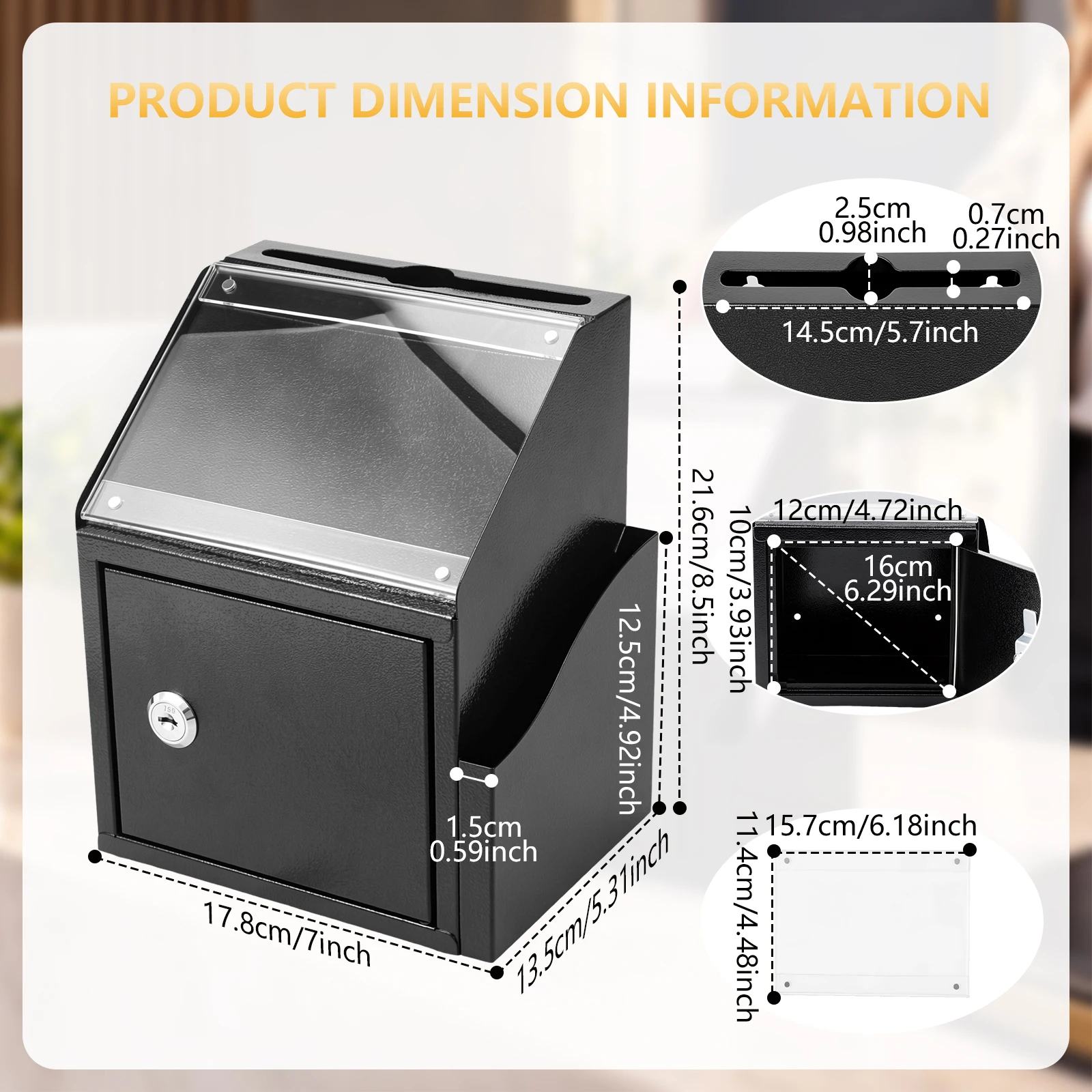 Metal Suggestion Box with Slot and Lock Wide Slot Donation Box Wall-mounted/Countertop Ballot Boxes for Event Voting Suggestions