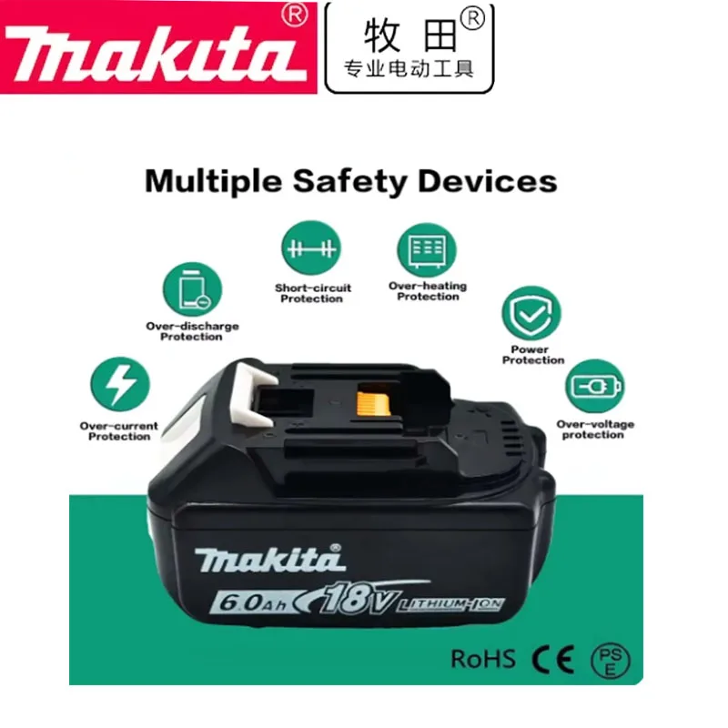 Original Makita 18V 5Ah/6Ah rechargeable battery with long battery life, for Makita BL1830 BL1840BL1860B BL1850 power tools