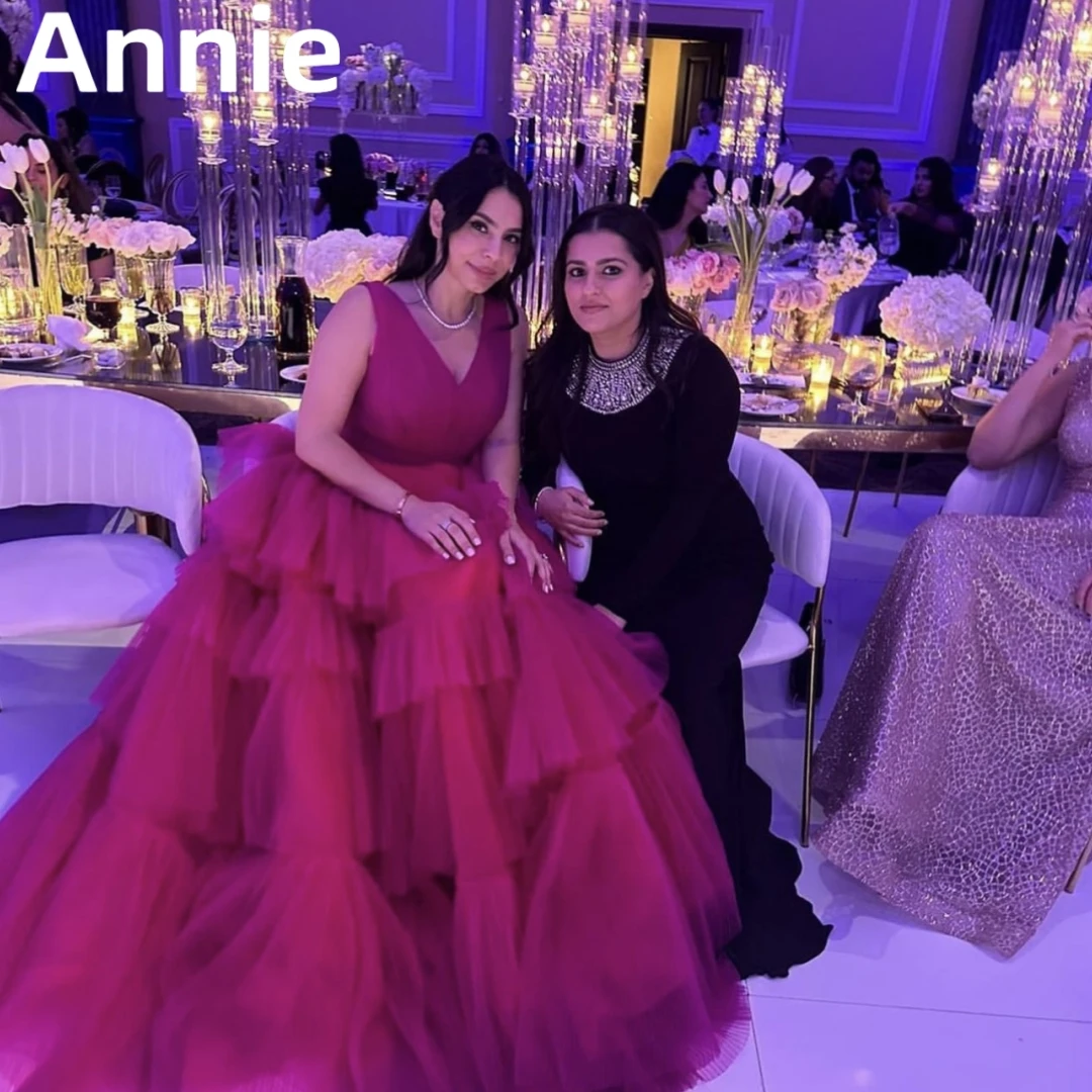 

Annie Gorgeous Organza Multi-layer Prom Dress فساتين السهرة Elegant red Evening Dress Vestidos De Noche Wedding Party Dress