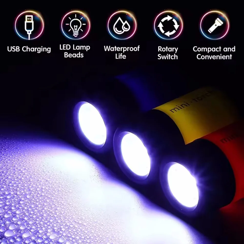 Mini Flashlight USB Rechargeable LED Multifunction Torch Lamp Pocket Keychain Flashlight Waterproof Outdoor Camping Light