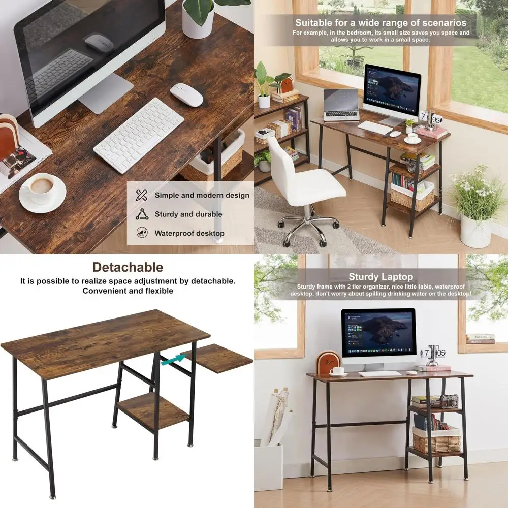 

43 Walnut Home Office Desk with Shelves for Computer, Writing, and Studying