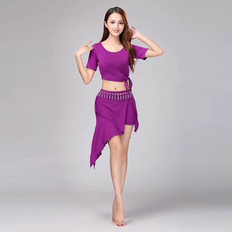 Dostosowane stroje do ćwiczeń tańca brzucha, odzież do tańca brzucha, damski zestaw spódnicowy dla początkujących, modalne kostiumy do tańca orientalnego, łańcuszek na talię.