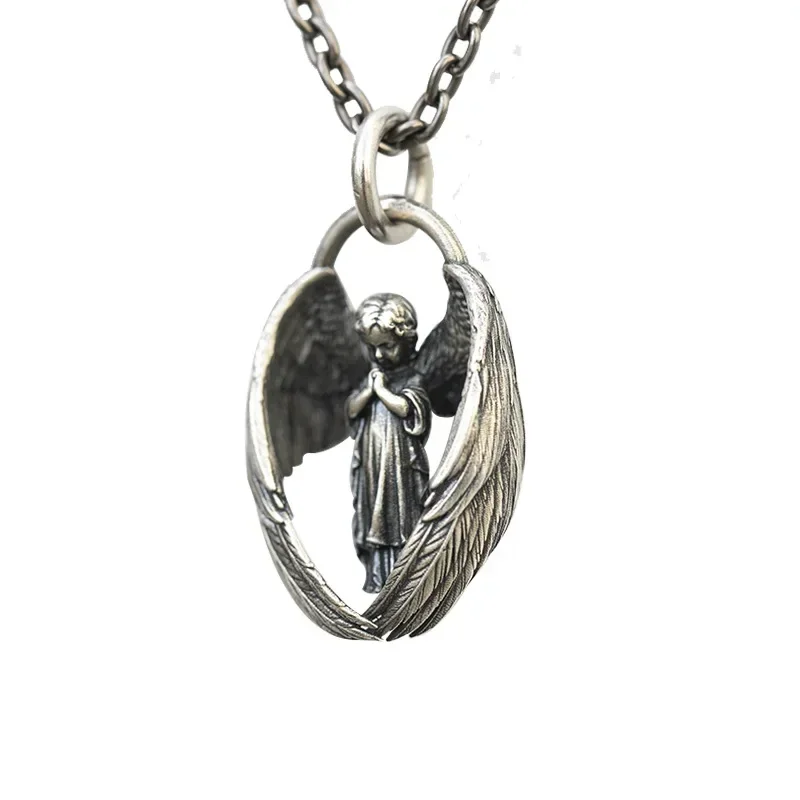Stainless Steel Creative Personality Prayer Angel Pendant Necklace Men and Women Fashion Trend Hip Hop Punk Accessories Jewelry