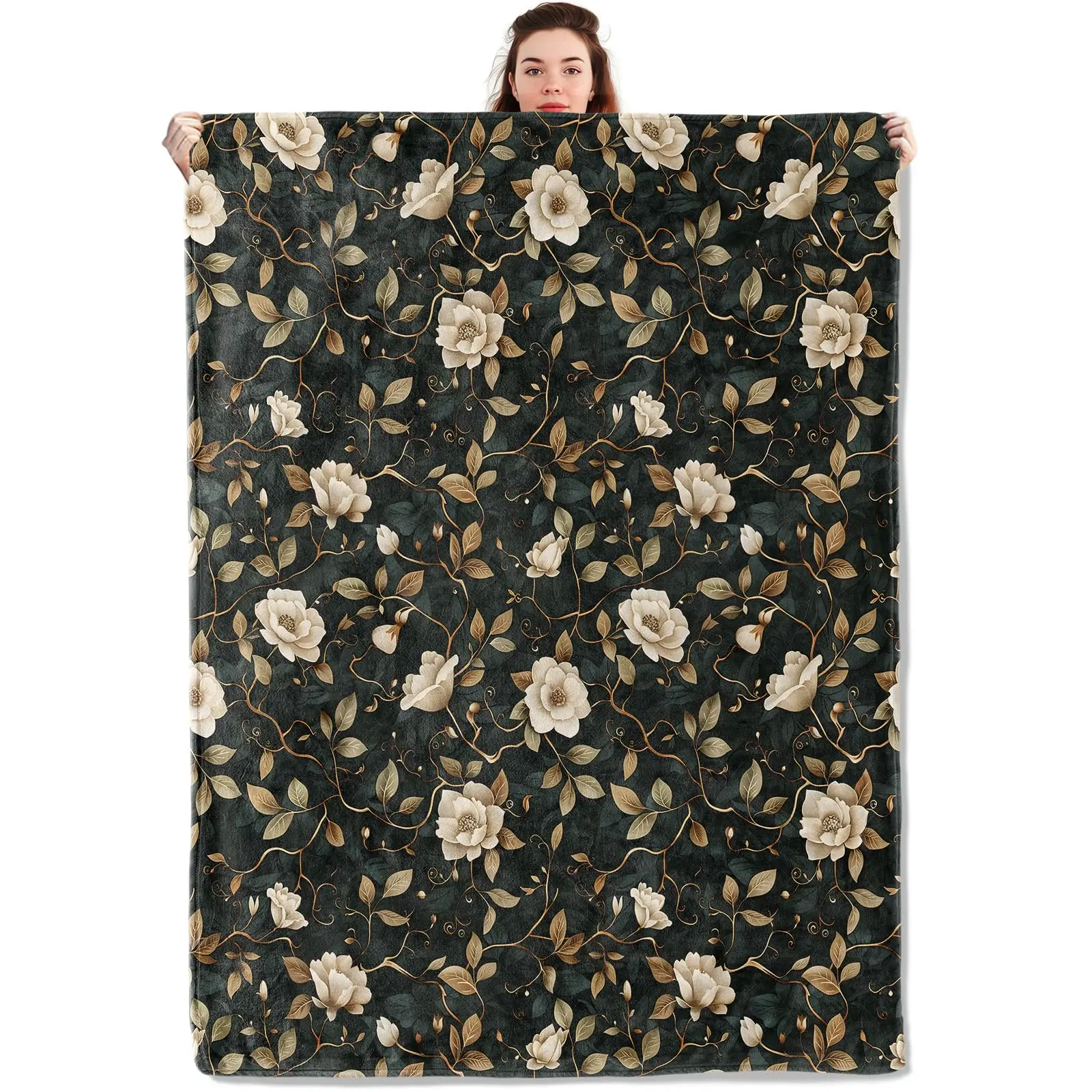 Spring Floral Throw Blanket Flannel Wildflowers Botanical Floral Printed Blanket for Bed Sofa Travel Couch Chair Sofa Home Decor