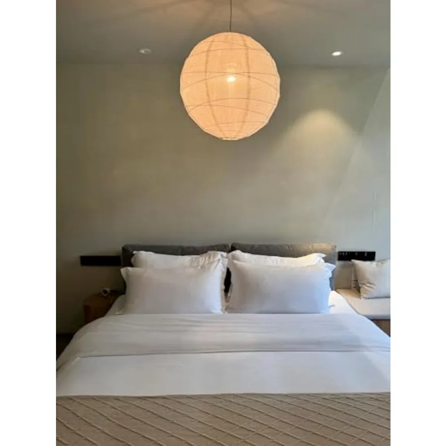 19.69Inch Large Round Linen Fabric Lantern, Beige Foldable Hanging Fabric Lantern Lamp Shade, Handmade Linen Cloth Lanterns Pen