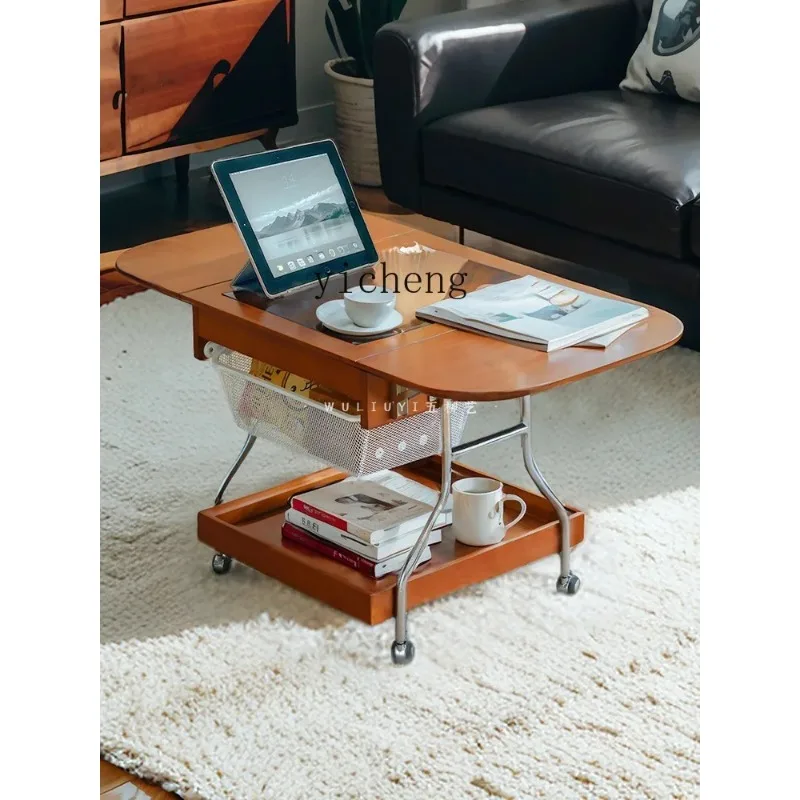 CZ-17 Storage Rack Solid Wood Folding Coffee Table Small Apartment Movable Cart Home Tea Table