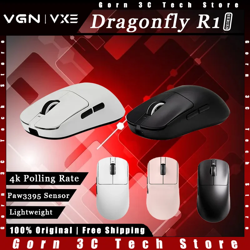 Трехрежимные игровые мытья VGN VXE Dragonfly R1 Pro Max Paw3395 Датчик частоты заката 4k Легкие аксессуары для ПК и геймеров по индивидуальному заказу