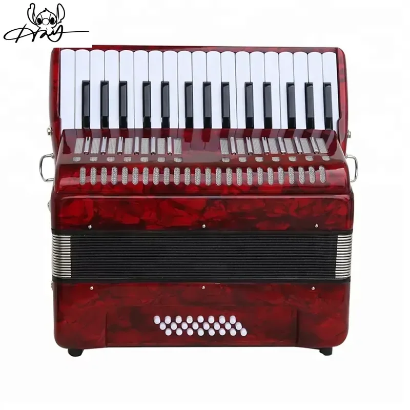 24 Bass 32 Key Button Accordion with Piano Keyboard Chinese Musical Instrument for Beginners Students Performance Practice