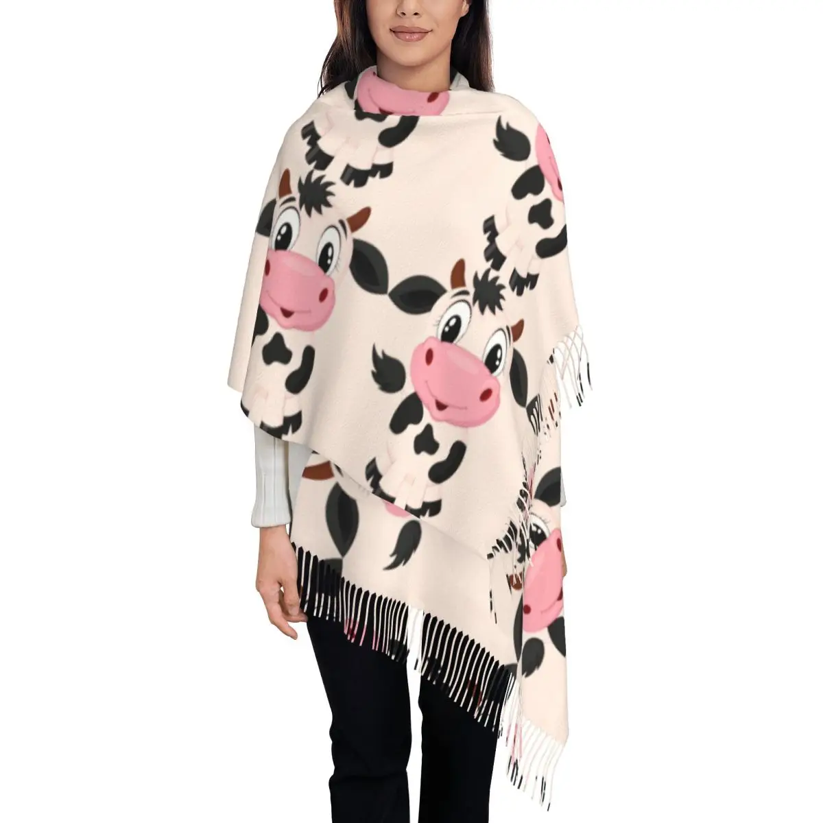 

Personalized Print Cute Cartoon Milk Cow Scarf Men Women Winter Fall Warm Scarves Shawl Wrap