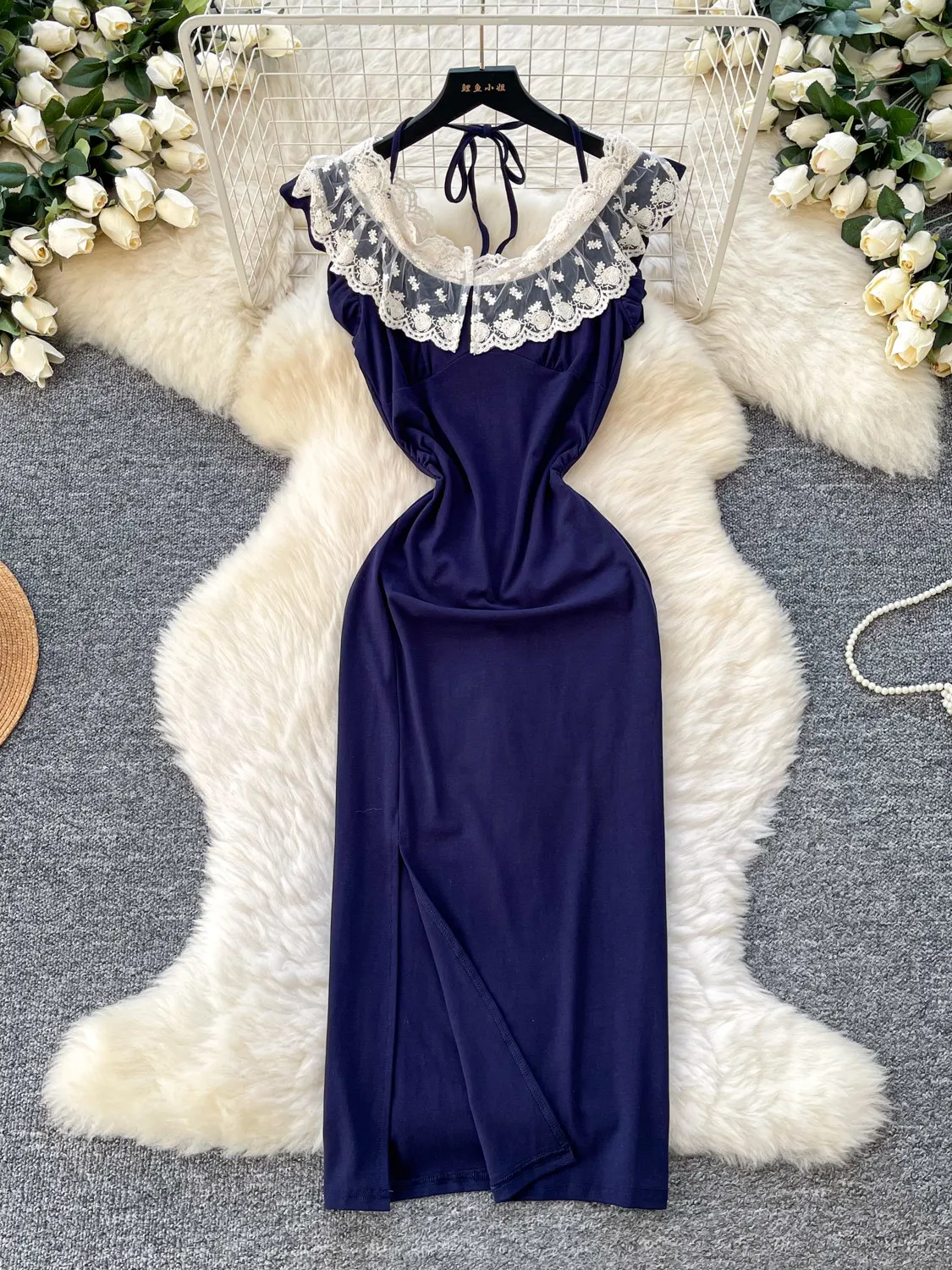 

Французское кружевное платье-комбинация с плиссировкой, женское сексуальное платье без рукавов А-силуэта, элегантное повседневное платье Chci, летнее