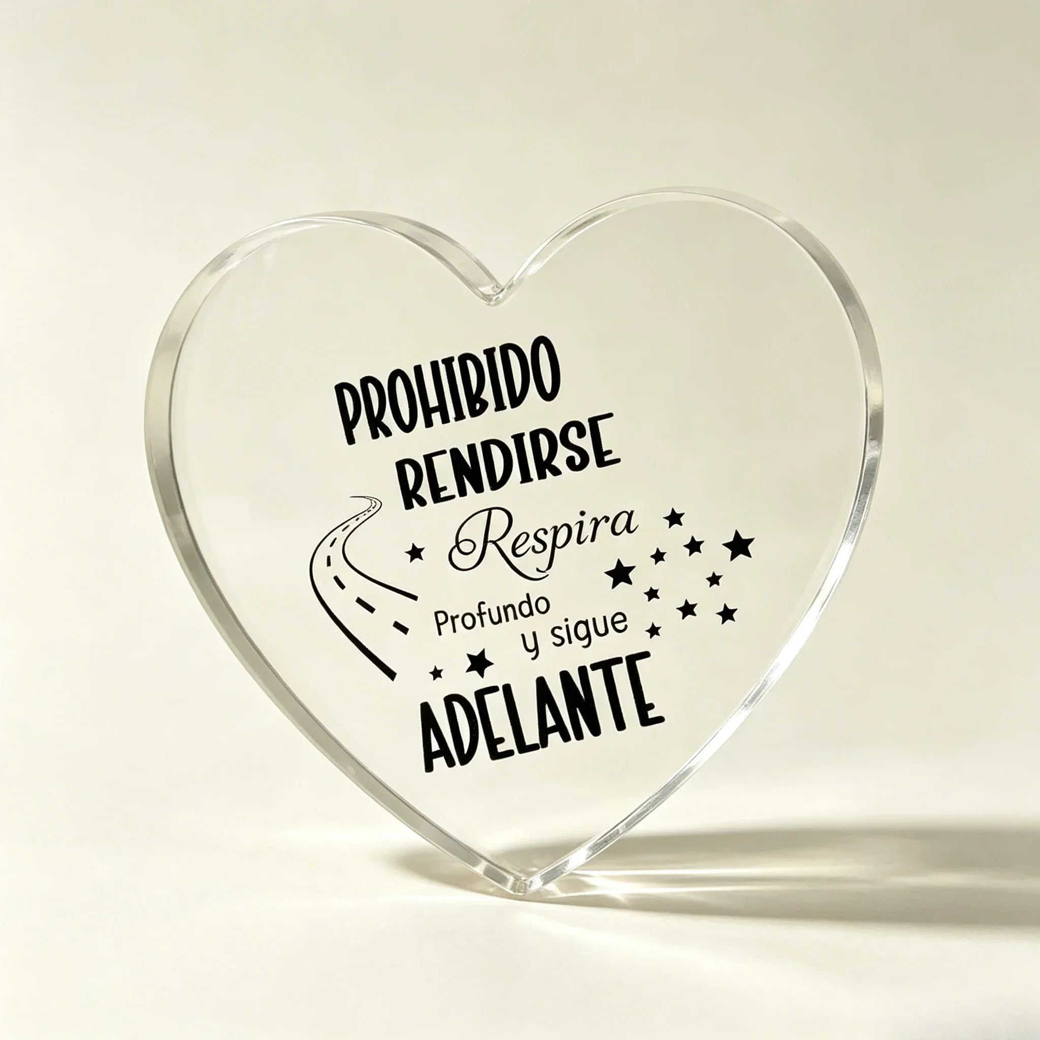 Spanish Motivational Quote Heart Shaped Clear Acrylic Plaque Encouragement Desk Decor Gift