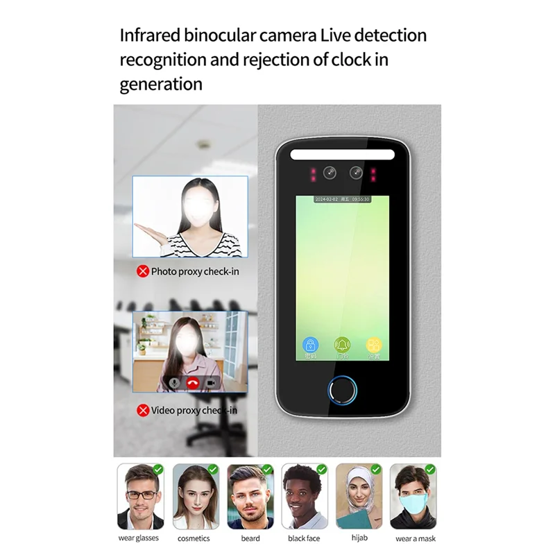 Tuya Wifi AI ダイナミック顔認識リーダー出席端末 5000Face TCP IP 5 インチ画面 125Khz IP54 防水