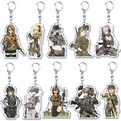 Cool Military Anime Girls Acrylic Keychains Ring for Accessories Bag Army Weapon Gun Women Pendant Keyring Jewelry Fans Gifts