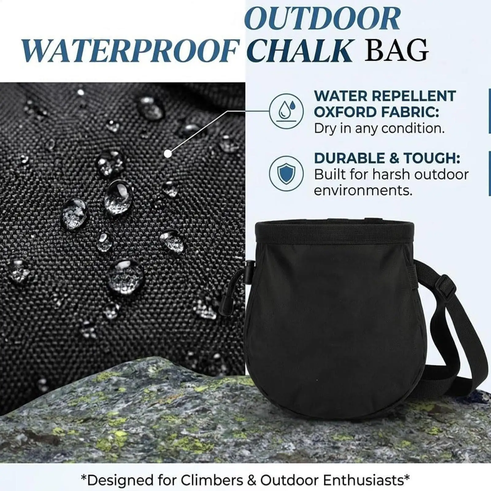 Rock Climbing Chalk Bag Waterproof Drawstring Pouch With Pocket & Adjustable Belt Bouldering Gym Chalk Storage Bag