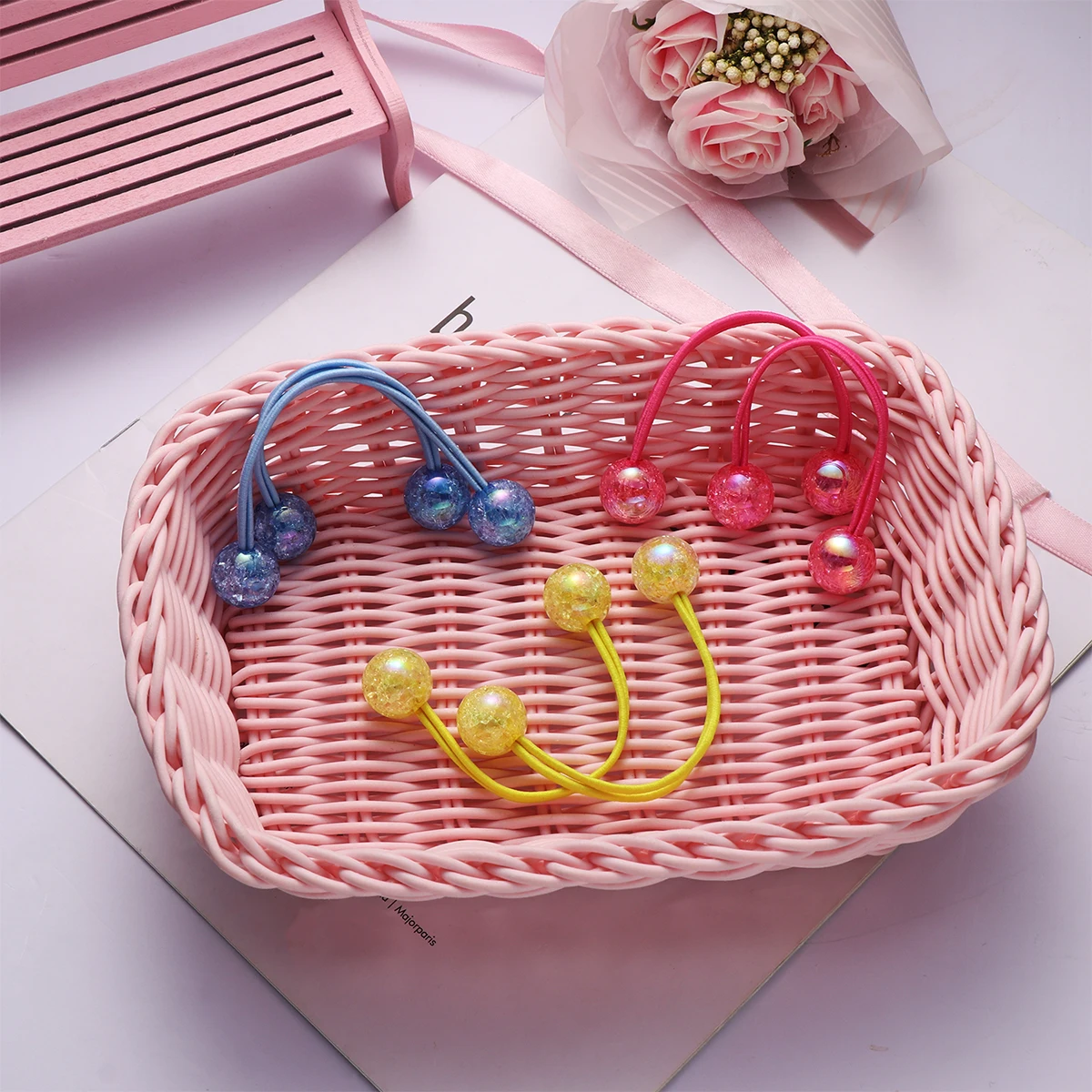 

3Pairs Hair Rubber Bands Acrylic Stretchable Strong Elastic Tail Bands Crystal Decorated Hair Accessories for Women