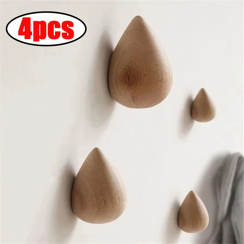 

4/2/1pcs Wall Mounted Coat Hook Natural Wood Clothes Hanger Decorative Key Holder Hat Scarf Handbag Storage Hanger Bathroom Rack