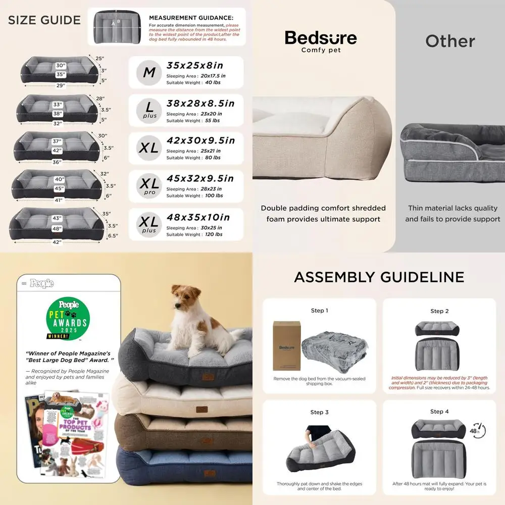 

Большая ортопедическая лежанка для собак с плюшевым чехлом из шерпы, водонепроницаемая, моющаяся, нескользящая, для дополнительной поддержки, бежевая, 38