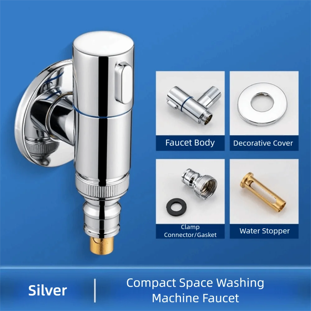 

Automatic Water Stop Valve Washing Machine Faucet G1/2 Rotary Switch Stainless Steel Water Tap Rust-proof Quick Opening