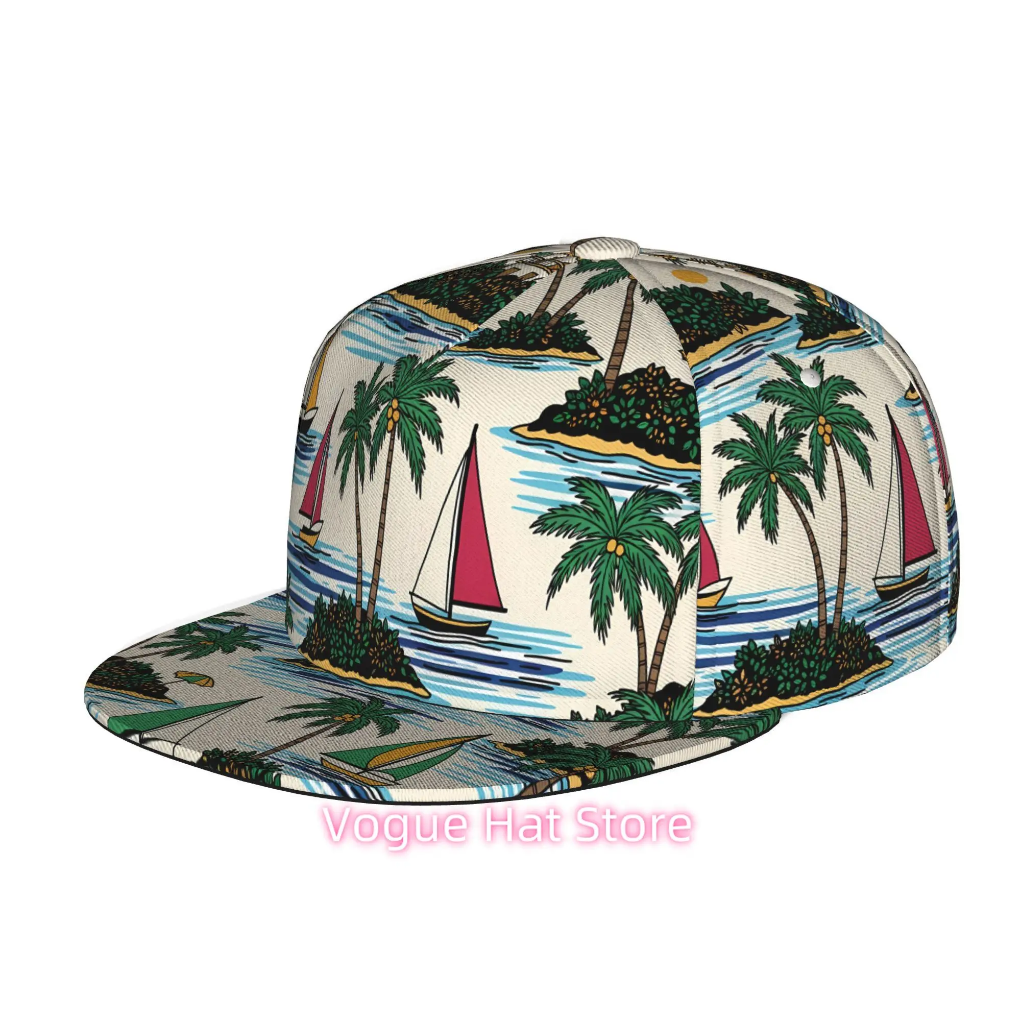 Tropical island resort-style pattern Baseball Cap, Hip Hop Streetwear Snapback Trucker Hat for Skateboarding Dance Outdoor