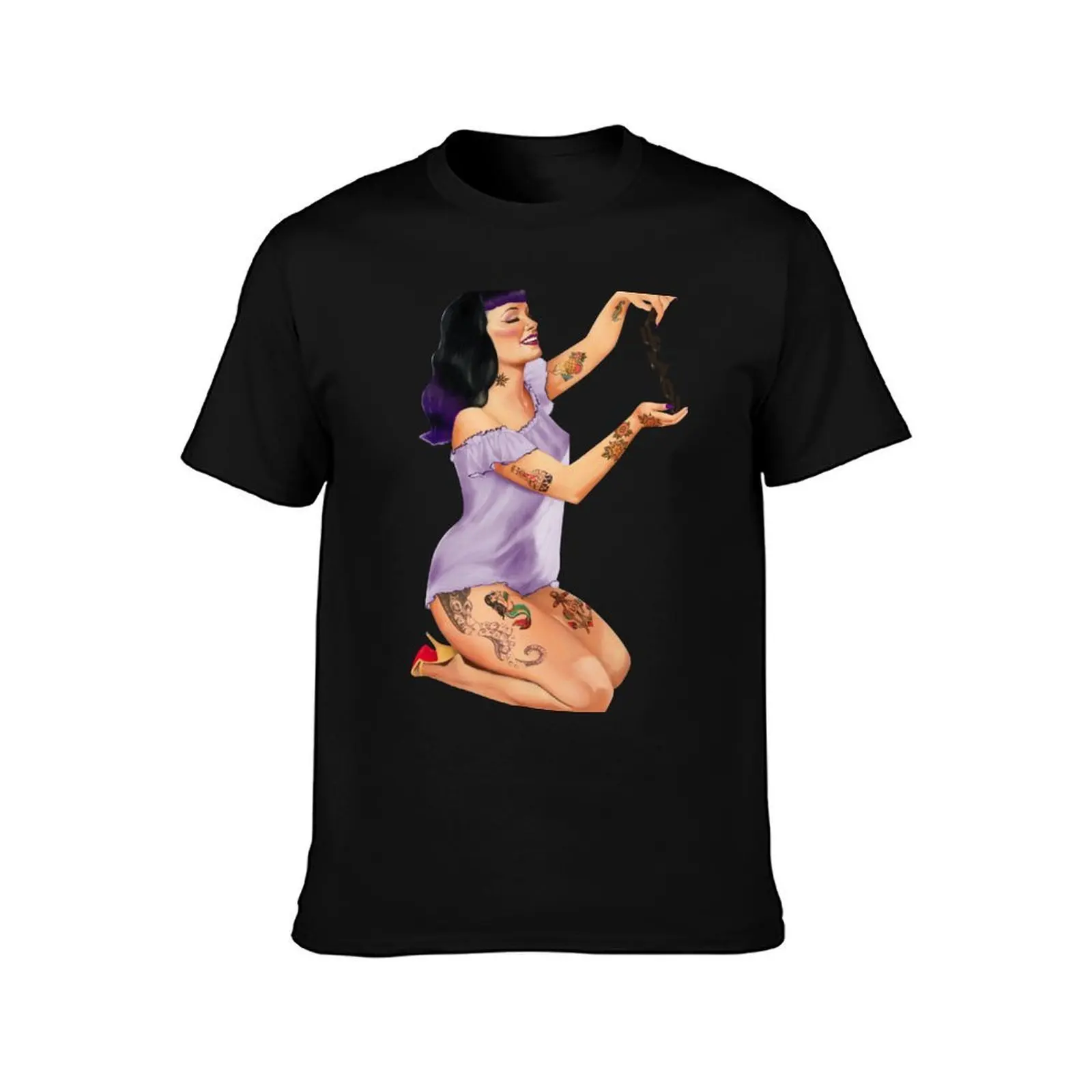 Metro&medio Designs - Cut Out Pin-up T-Shirt, Summer Casual Cotton Tee, Oversized Streetwear Tops, Vintage Graphic Print